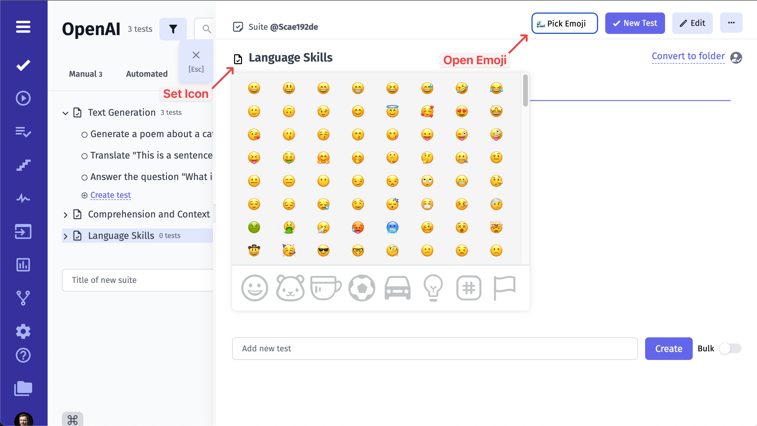 Testomat.io - Pick emoji